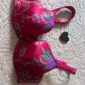 Cacique Pink and Purple Floral Bra with Satin Finish